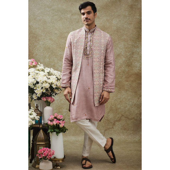 RIYAASAT Mauve Kurta With Pant And Nehru Jacket (Set of 3)