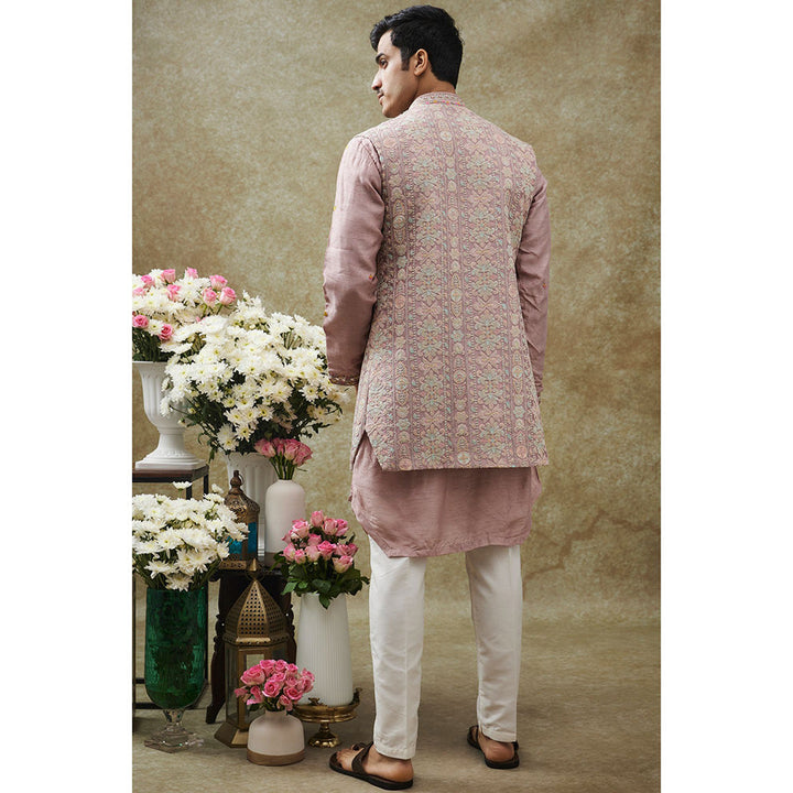 RIYAASAT Mauve Kurta With Pant And Nehru Jacket (Set of 3)