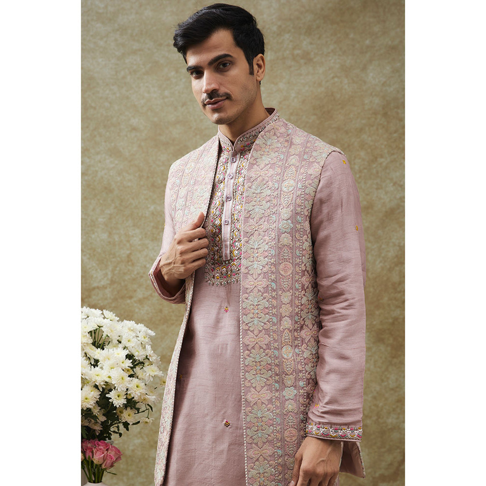 RIYAASAT Mauve Kurta With Pant And Nehru Jacket (Set of 3)