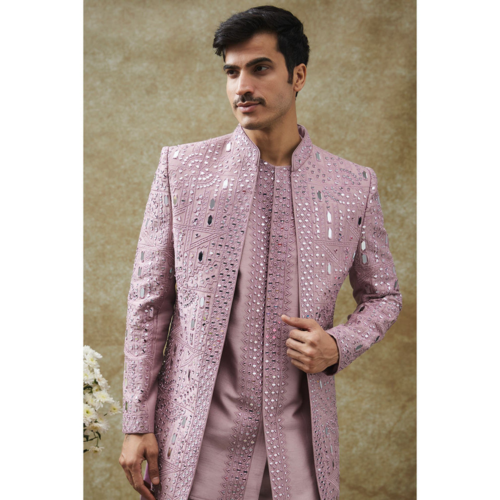 RIYAASAT Purple Splendid Silk Kurta With Pant And Jacket (Set of 3)