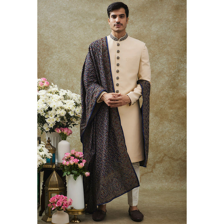 RIYAASAT Cream Kurta With Pant And Dupatta (Set of 3)