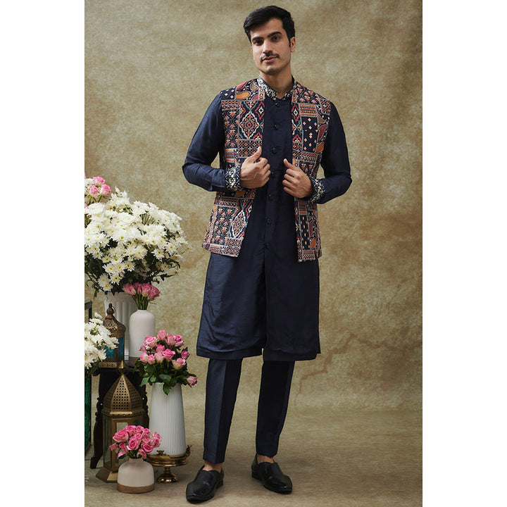 RIYAASAT Blue Nehru Jacket With Kurta And Pant (Set of 3)