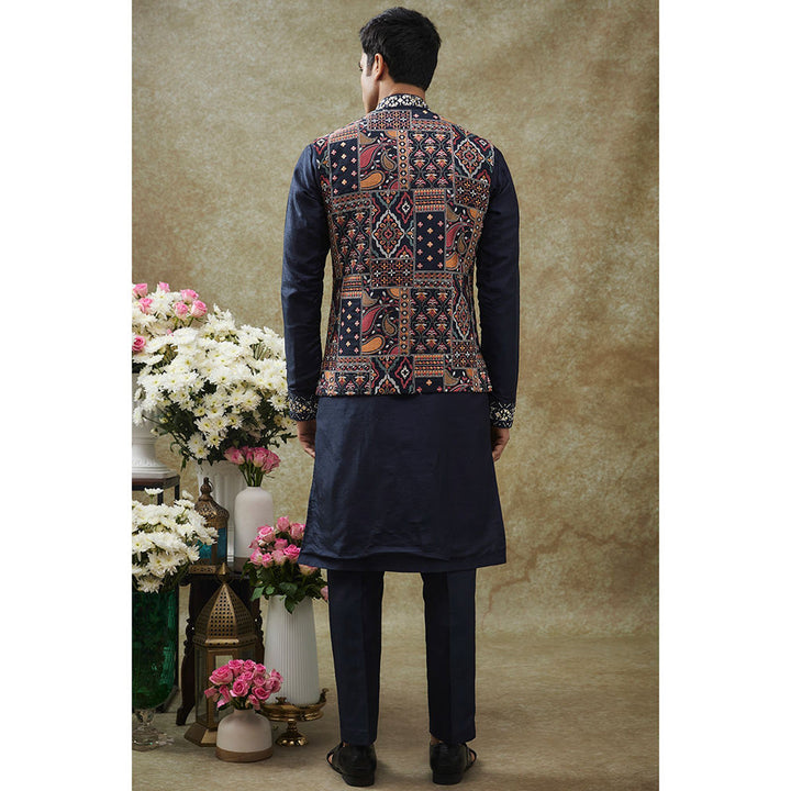 RIYAASAT Blue Nehru Jacket With Kurta And Pant (Set of 3)