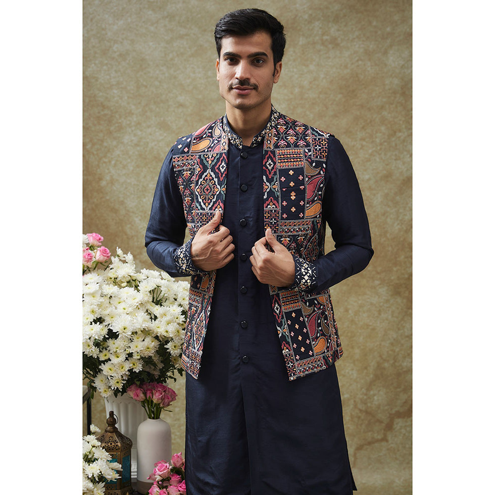 RIYAASAT Blue Nehru Jacket With Kurta And Pant (Set of 3)