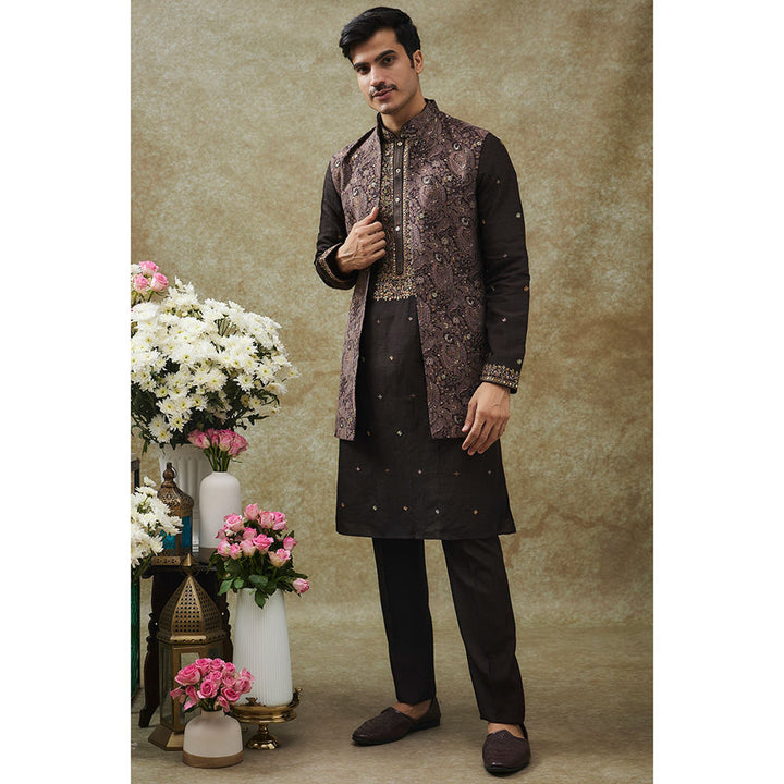 RIYAASAT Coal Black Kurta With Pant And Nehru Jacket (Set of 3)