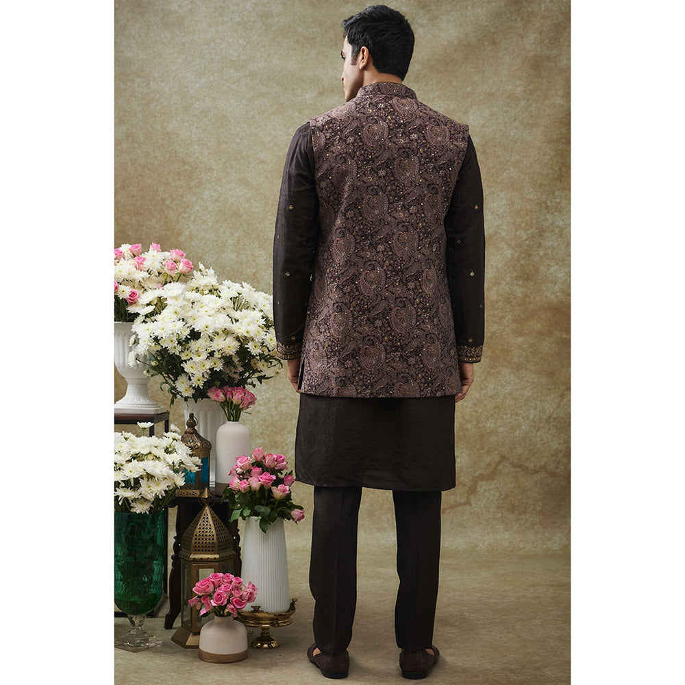 RIYAASAT Coal Black Kurta With Pant And Nehru Jacket (Set of 3)