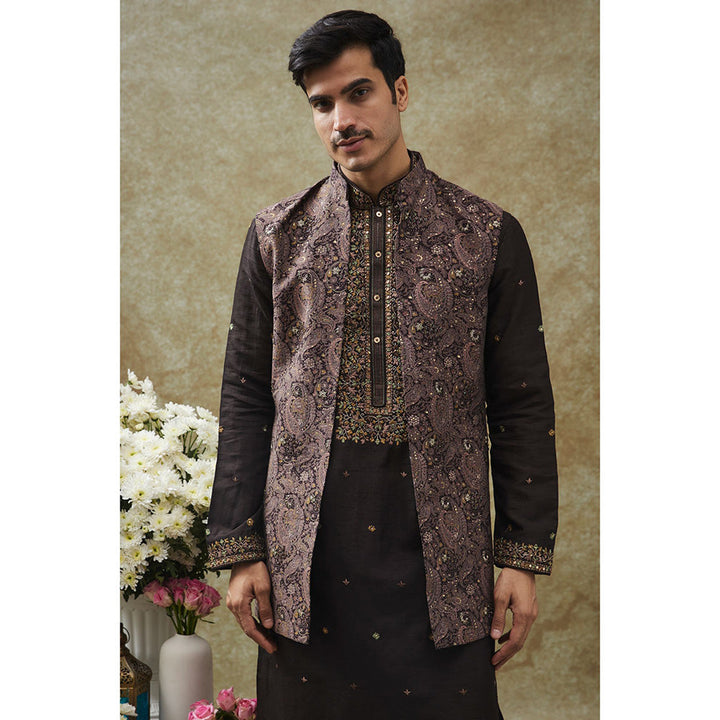 RIYAASAT Coal Black Kurta With Pant And Nehru Jacket (Set of 3)