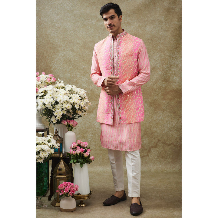 RIYAASAT Rose Pink Kurta With Pant And Nehru Jacket (Set of 3)