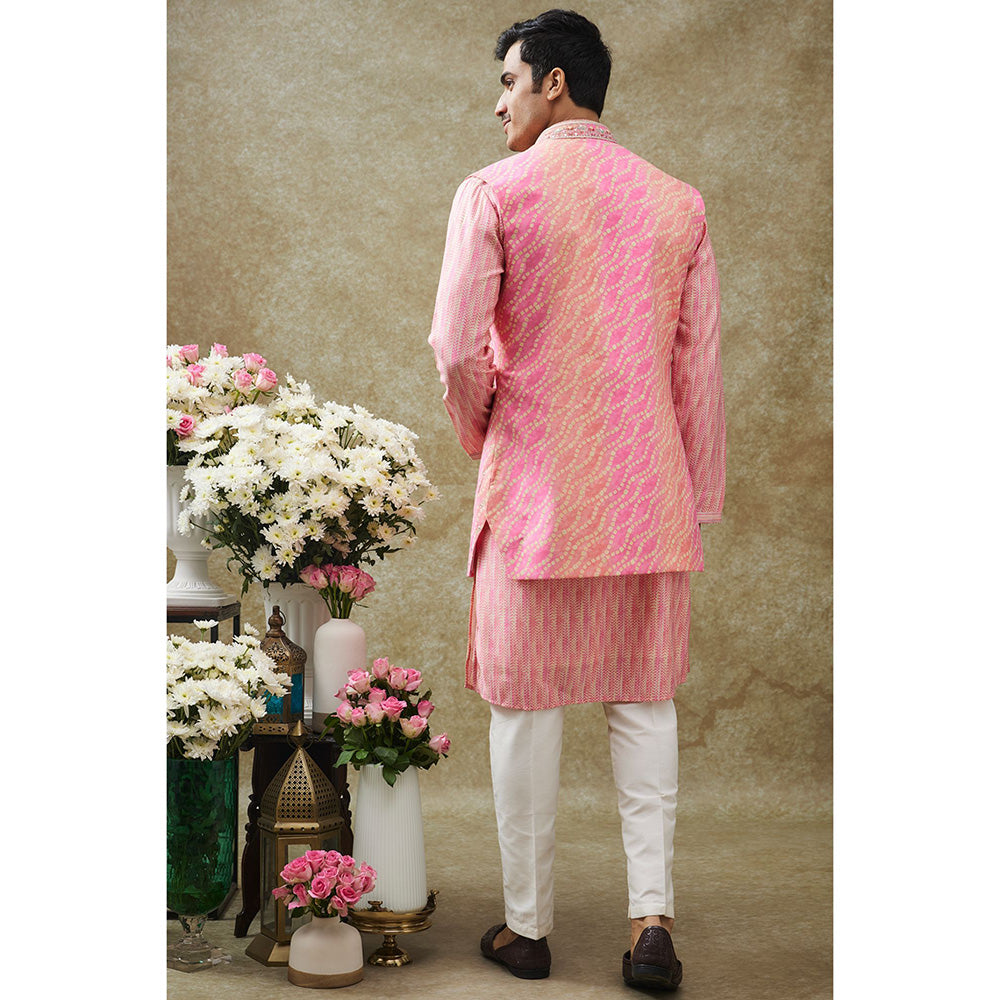 RIYAASAT Rose Pink Kurta With Pant And Nehru Jacket (Set of 3)