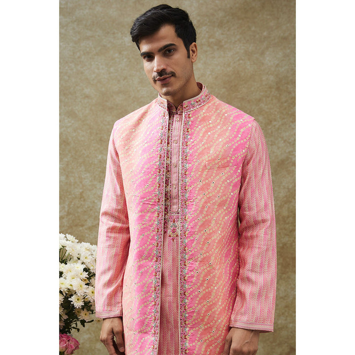 RIYAASAT Rose Pink Kurta With Pant And Nehru Jacket (Set of 3)