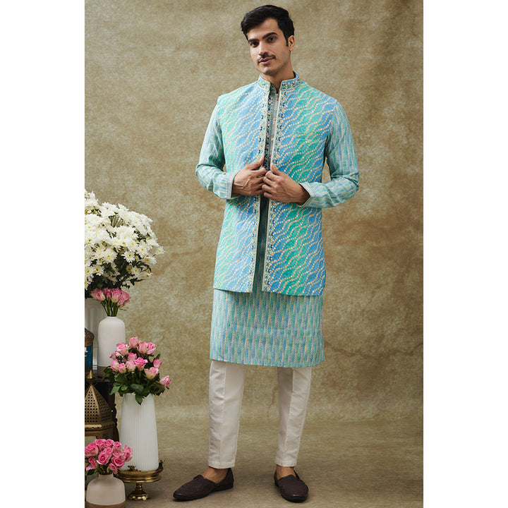 RIYAASAT Turquoise Kurta With Pant And Nehru Jacket (Set of 3)