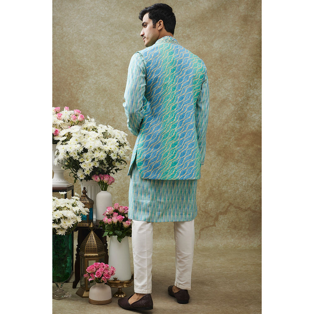 RIYAASAT Turquoise Kurta With Pant And Nehru Jacket (Set of 3)