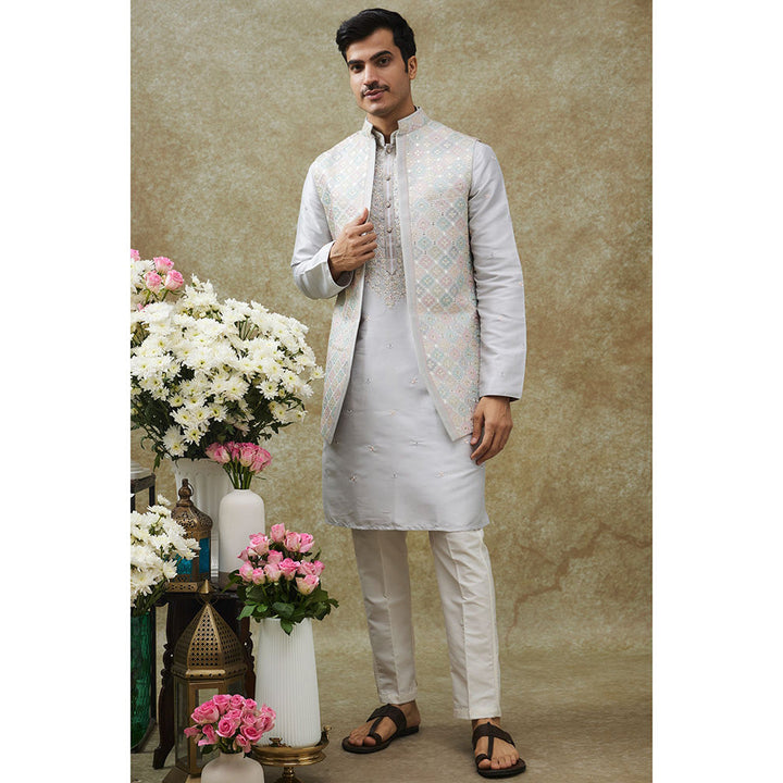 RIYAASAT White Jacket With Kurta And Pant (Set of 3)