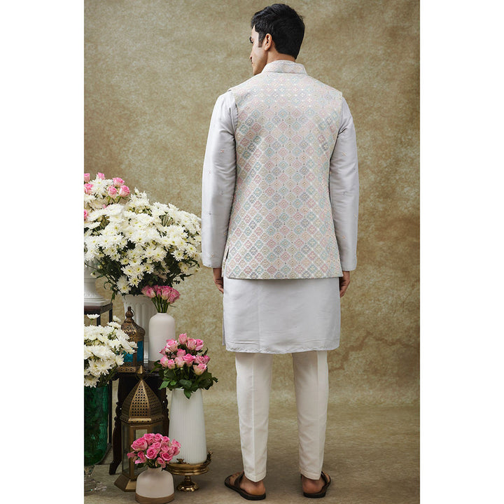 RIYAASAT White Jacket With Kurta And Pant (Set of 3)