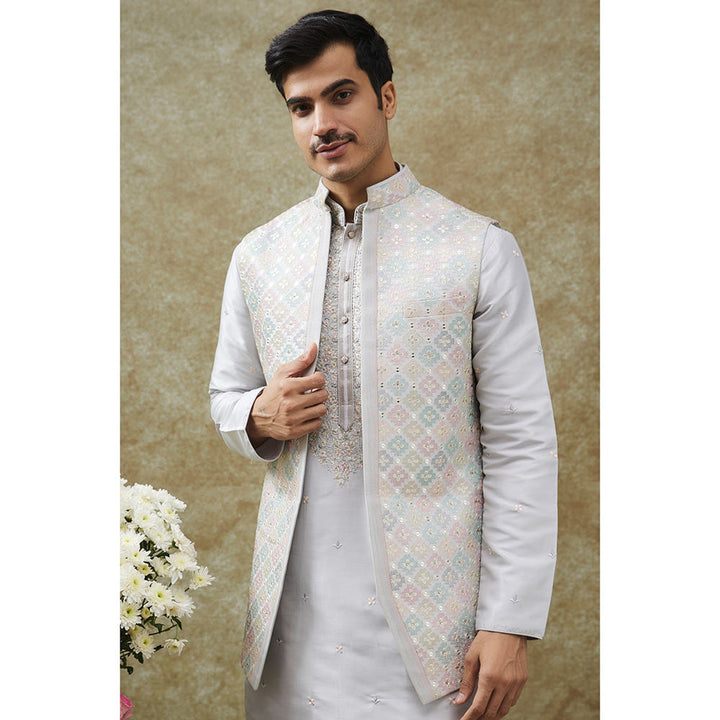 RIYAASAT White Jacket With Kurta And Pant (Set of 3)