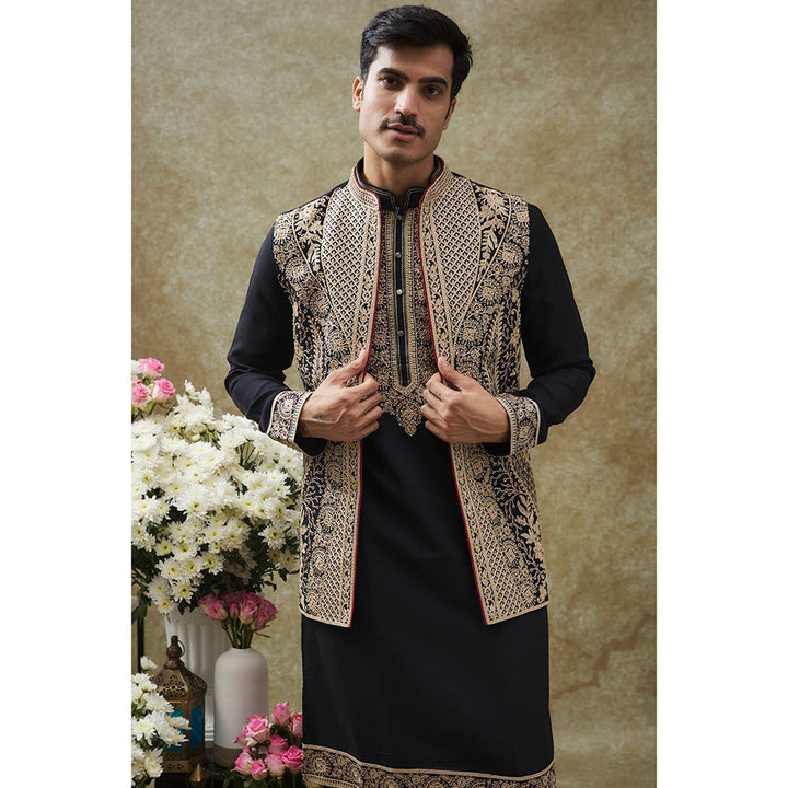 RIYAASAT Jet Black Nehru Jacket With Kurta With Pant (Set of 3)