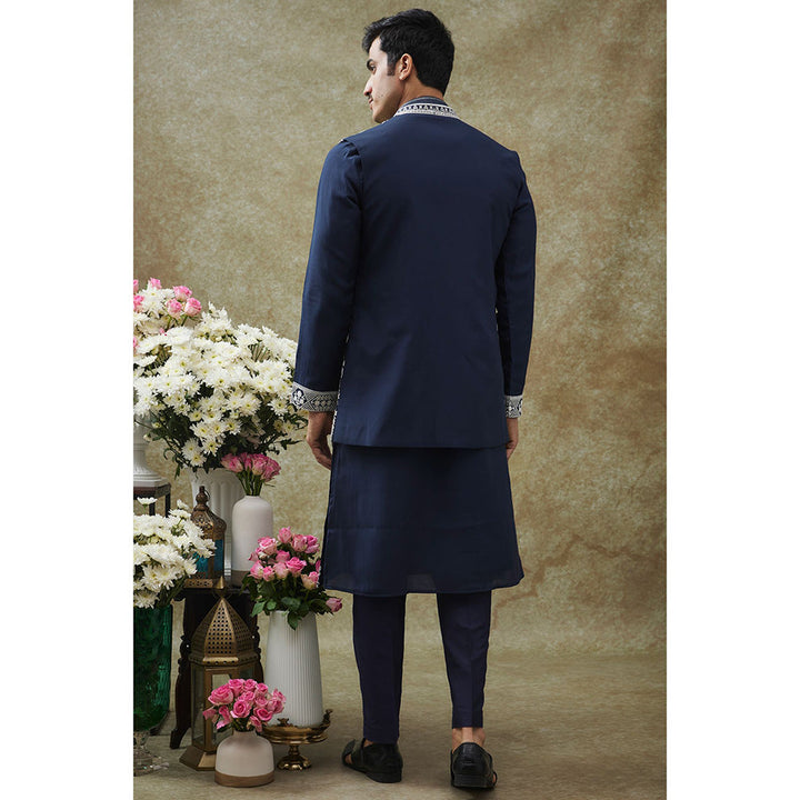 RIYAASAT Berry Blue Nehru Jacket With Kurta And Pant (Set of 3)