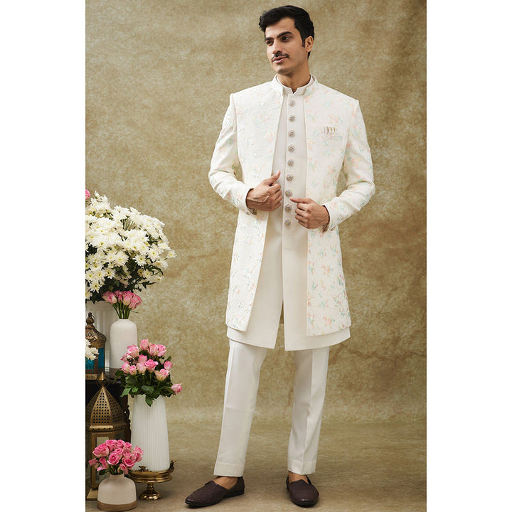 RIYAASAT White Kurta With Pant And Jacket (Set of 3)