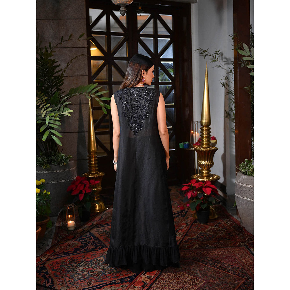 Rococo Inaya Blouse and Palazzo with Cape - Black (Set of 3)