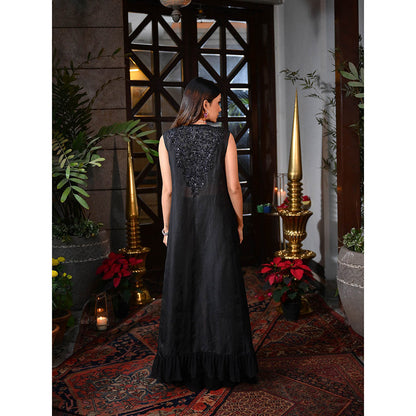 Rococo Inaya Blouse and Palazzo with Cape - Black (Set of 3)