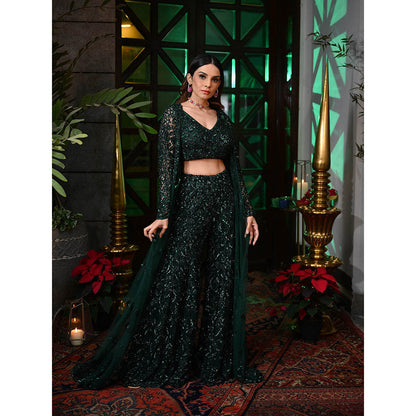 Rococo Fiza Blouse and Palazzo with Cape - Green (Set of 3)