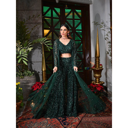 Rococo Fiza Blouse and Palazzo with Cape - Green (Set of 3)