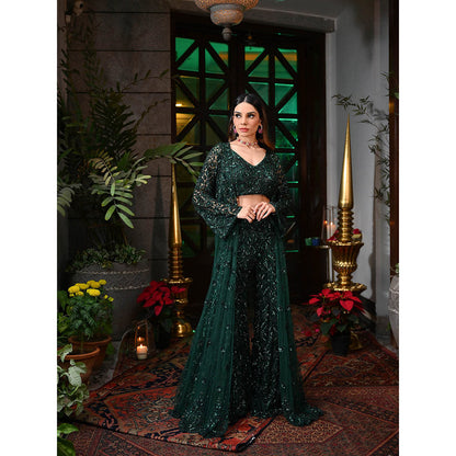 Rococo Fiza Blouse and Palazzo with Cape - Green (Set of 3)
