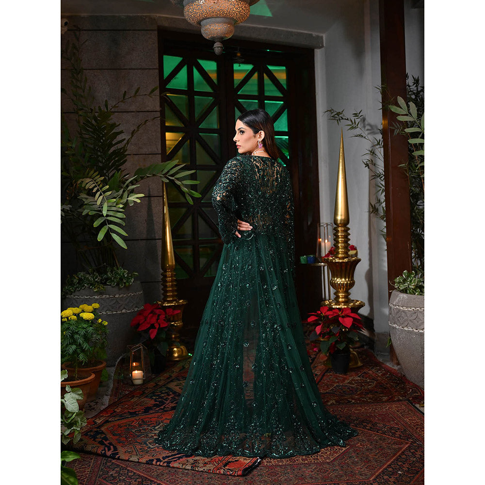 Rococo Fiza Blouse and Palazzo with Cape - Green (Set of 3)