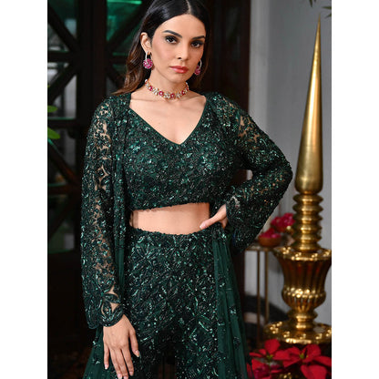 Rococo Fiza Blouse and Palazzo with Cape - Green (Set of 3)