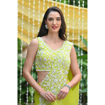 Rococo Hannah Predraped Saree with Stitched Blouses - Green