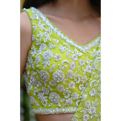 Rococo Hannah Predraped Saree with Stitched Blouses - Green