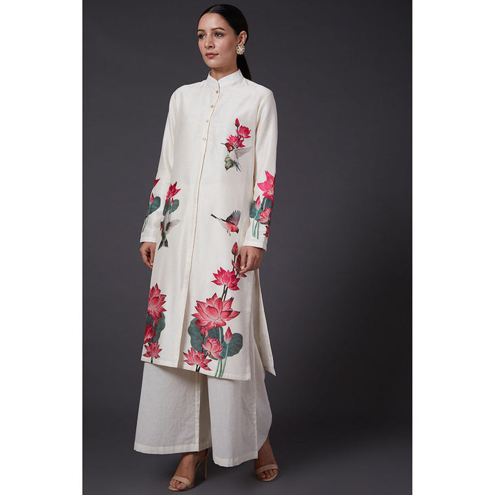 Rohit Bal Ivory Floral Printed & Embroidered Kurta & Palazzo (Set of 2)