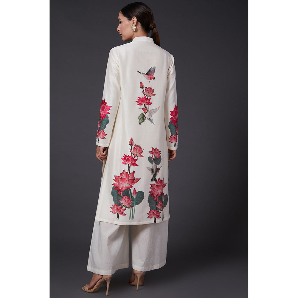 Rohit Bal Ivory Floral Printed & Embroidered Kurta & Palazzo (Set of 2)