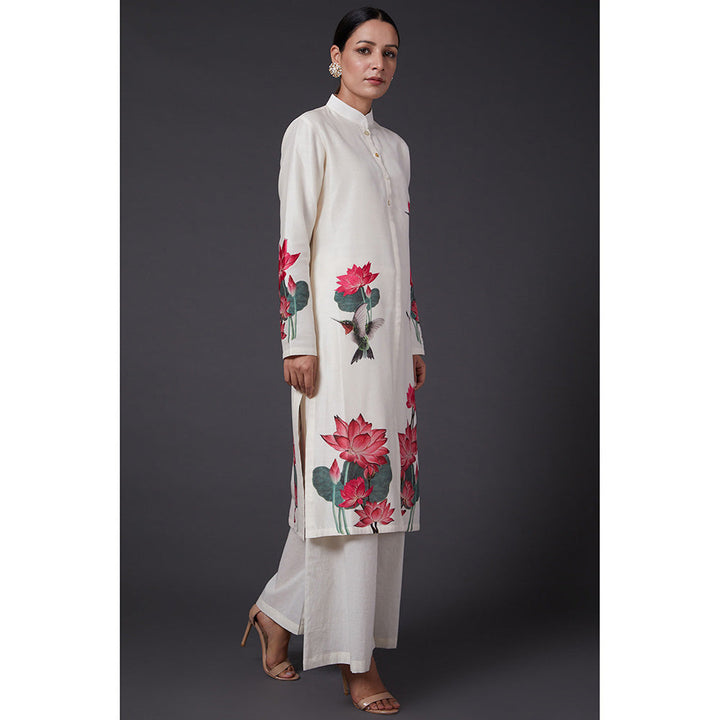 Rohit Bal Ivory Floral Printed & Embroidered Kurta & Palazzo (Set of 2)