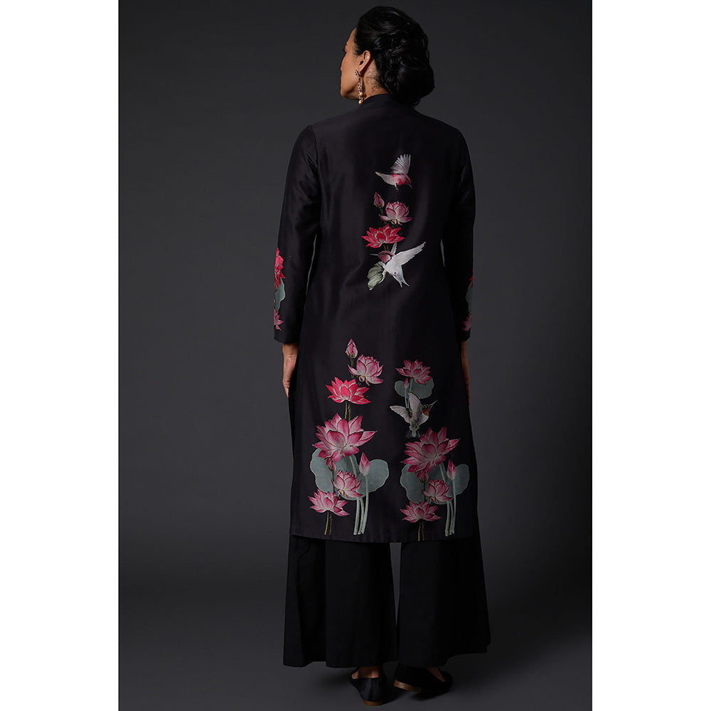 Rohit Bal Black Floral Printed & Embroidered Kurta & Palazzo (Set of 2)