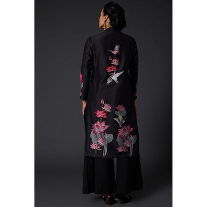 Rohit Bal Black Floral Printed & Embroidered Kurta & Palazzo (Set of 2)