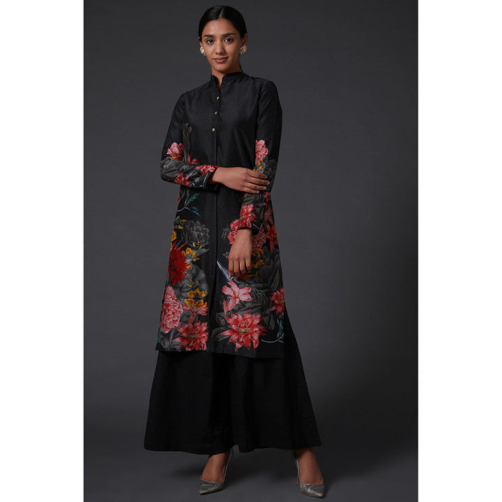 Rohit Bal Black Floral Printed Kurta & Palazzo (Set of 2)