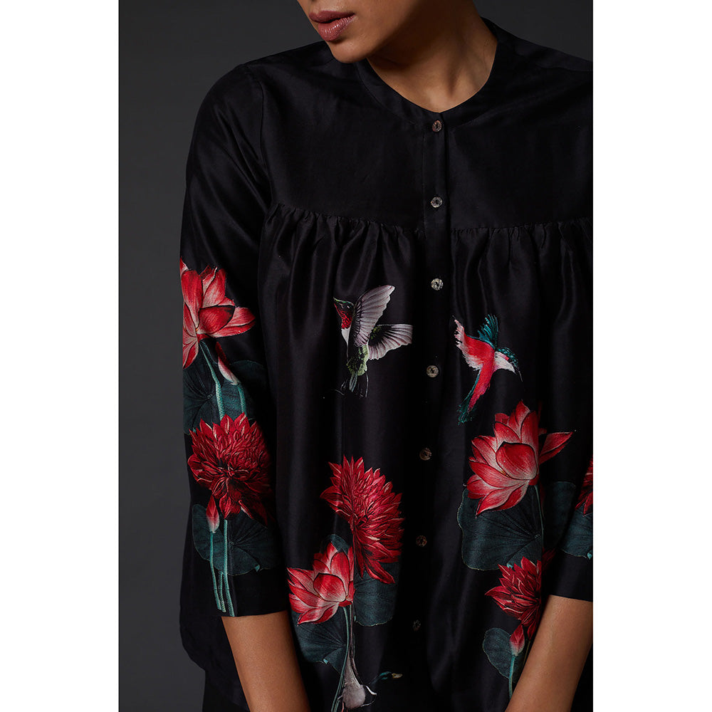 Rohit Bal Black Digital Floral Printed Tunic