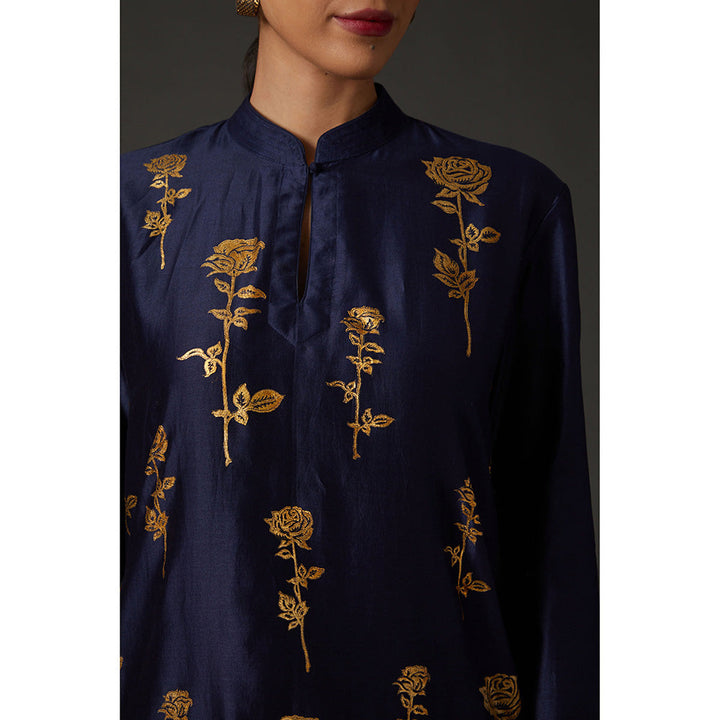 Rohit Bal Indigo Blue Block Printed Kurta & Palazzo (Set of 2)