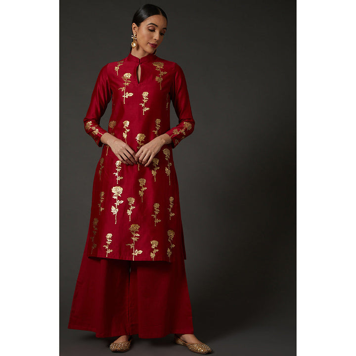 Rohit Bal Red & Gold Block Printed Kurta & Palazzo (Set of 2)