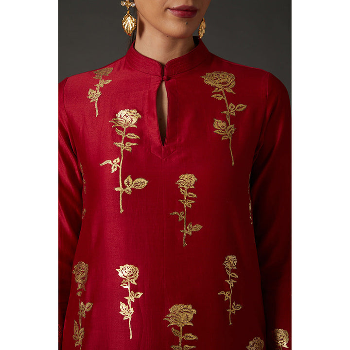 Rohit Bal Red & Gold Block Printed Kurta & Palazzo (Set of 2)