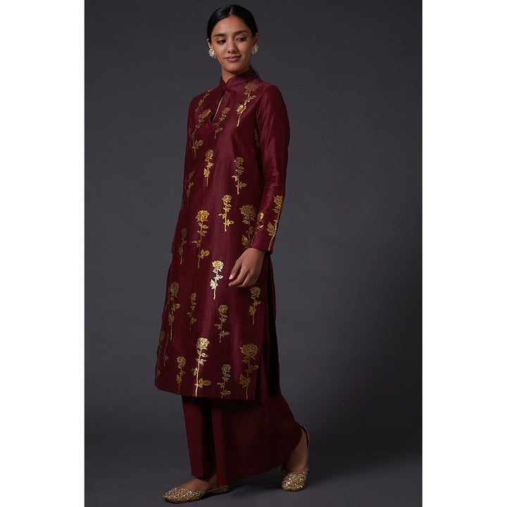 Rohit Bal Wine & Gold Block Printed Kurta & Palazzo (Set of 2)