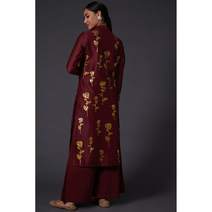 Rohit Bal Wine & Gold Block Printed Kurta & Palazzo (Set of 2)