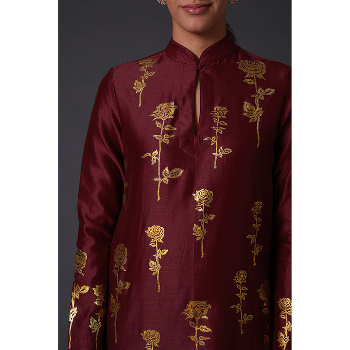 Rohit Bal Wine & Gold Block Printed Kurta & Palazzo (Set of 2)