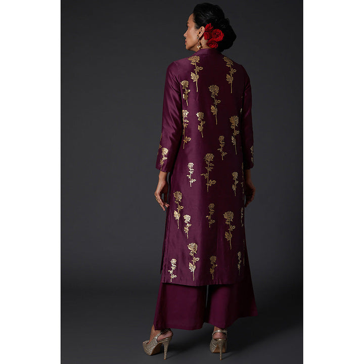 Rohit Bal Purple & Gold Plum Block Printed Kurta & Palazzo (Set of 2)