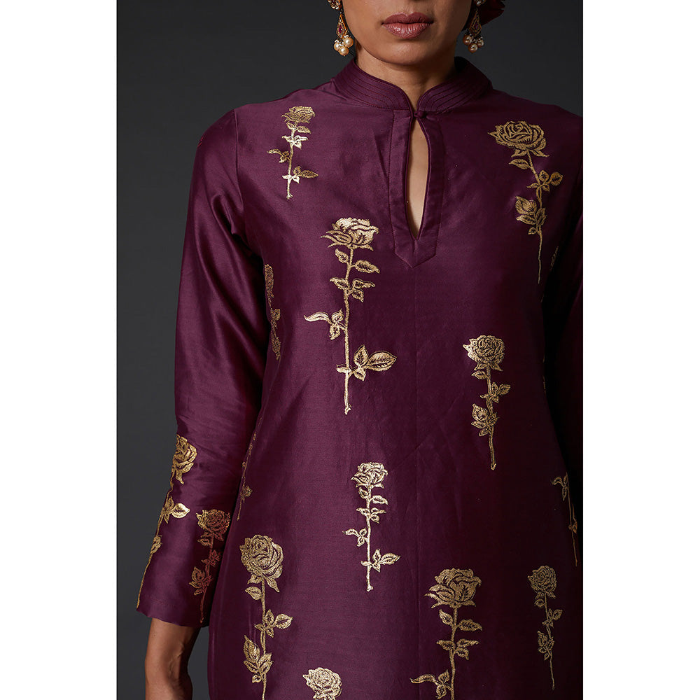 Rohit Bal Purple & Gold Plum Block Printed Kurta & Palazzo (Set of 2)