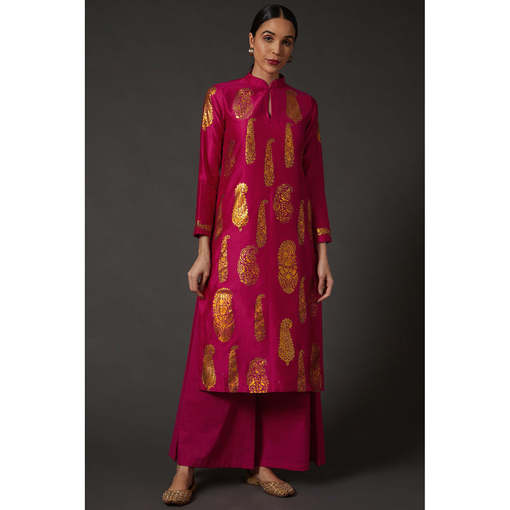 Rohit Bal Fuchsia Pink & Gold Paisley Block Printed Kurta & Palazzo (Set of 2)