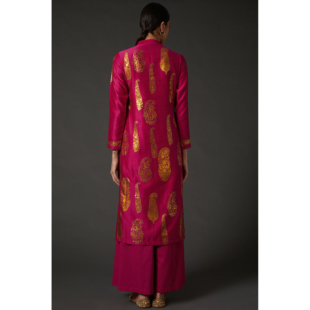 Rohit Bal Fuchsia Pink & Gold Paisley Block Printed Kurta & Palazzo (Set of 2)