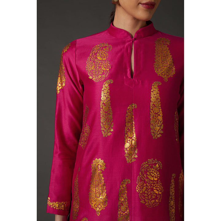 Rohit Bal Fuchsia Pink & Gold Paisley Block Printed Kurta & Palazzo (Set of 2)