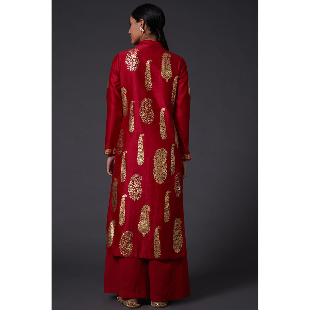 Rohit Bal Red & Gold Paisley Block Printed Kurta with Pants (Set of 2)